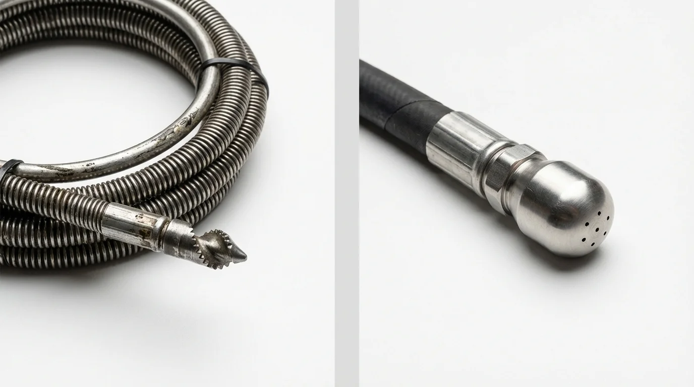 Drain snake cable and hydro jetting nozzle used for drain cleaning in Weirton, WV