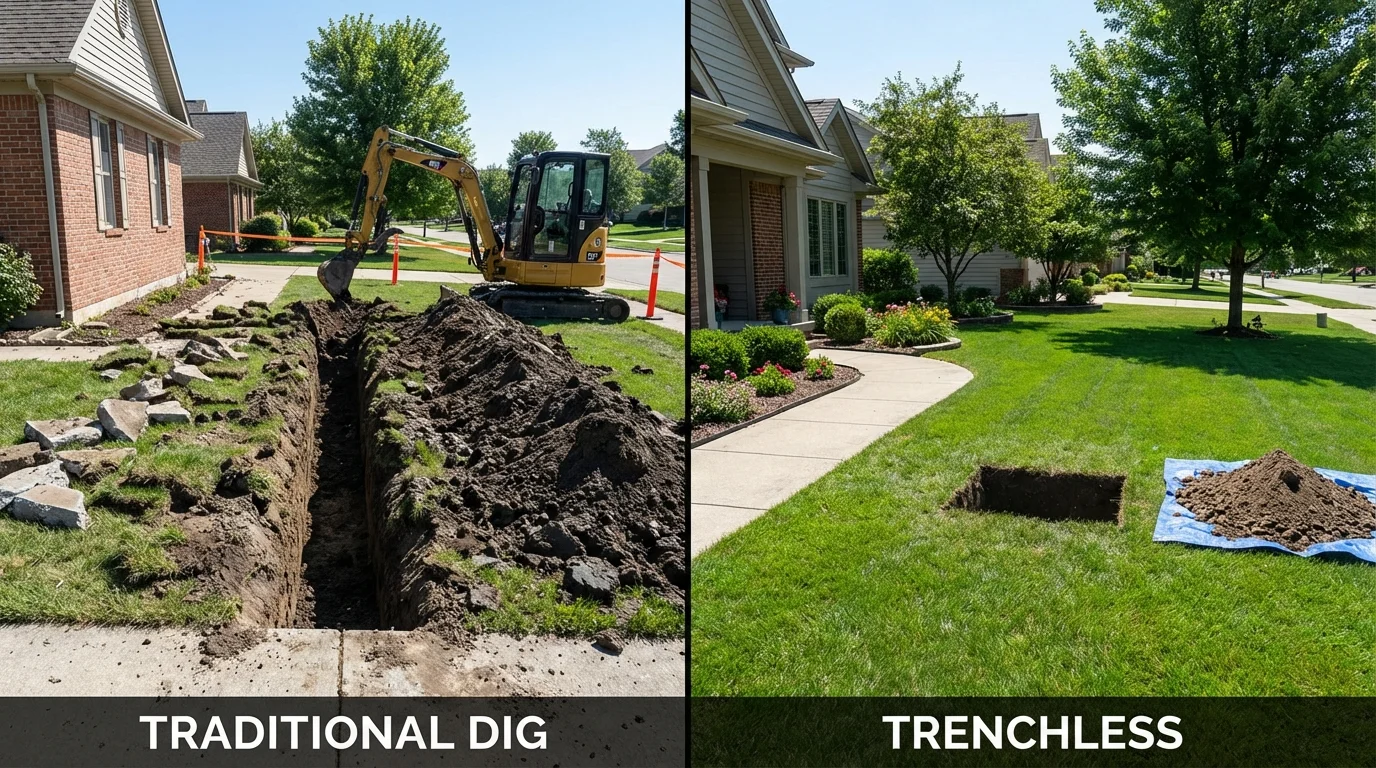 Trenchless sewer repair with minimal yard damage versus traditional excavation in Weirton, WV